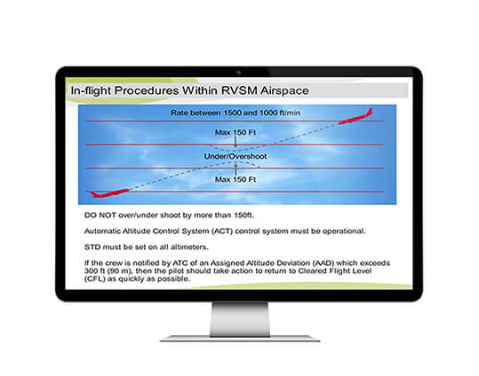 Reduced Vertical Separation Minimum (RVSM) online aviation training eLearning course.